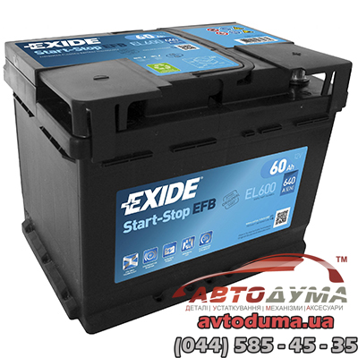 Аккумулятор EXIDE Start-Stop EFB 6 СТ-60-R el600