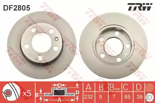 TRW DF2805 Диск тормозной, VAG, 1.0-2.5, ALH, 98- TRW DF2805 Диск тормозной, VAG, 1.0-2.5, ALH, 98-