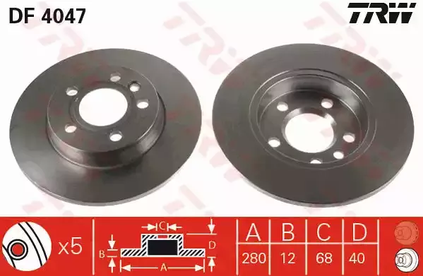 TRW DF4047 Диск тормозной задний R15, 90-03 TRW DF4047 Диск тормозной задний R15, 90-03