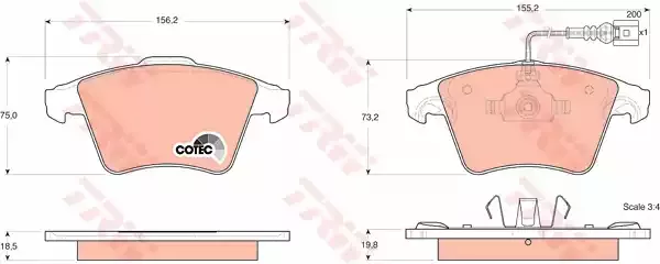 TRW GDB1555 Колодки тормозные дисковые передние, R16, VW T5