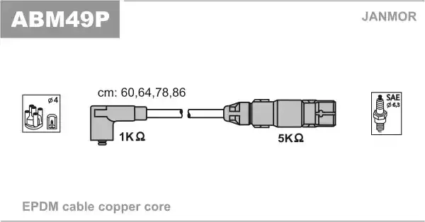 JANMOR ABM49P Провода в/в (каучук Copper) Audi A3 1.6/VW Bora 2.0 99-05/Caddy III 2.0 06-15/Golf IV 2.0 98-06