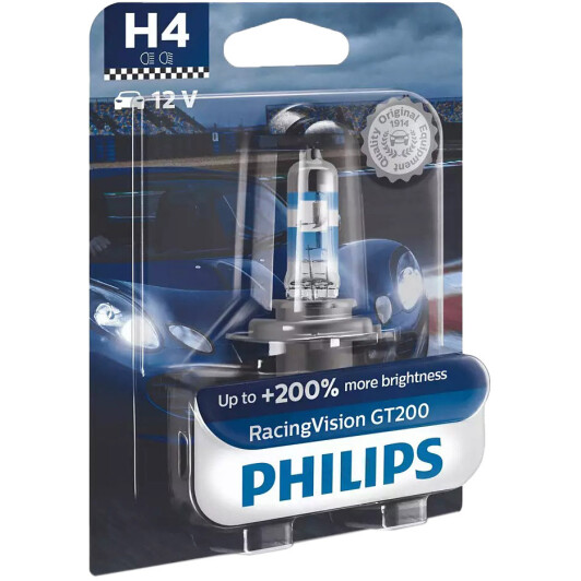 Автолампы Philips 12342RGTB1 Racing Vision GT200 H4 P43t-38 55 W 60 W прозрачно-голубая