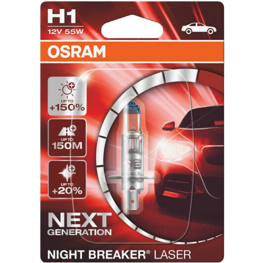 Автолампы Osram 64150NL01B Night Breaker Laser H1 P14,5s 55 W прозрачно-голубая