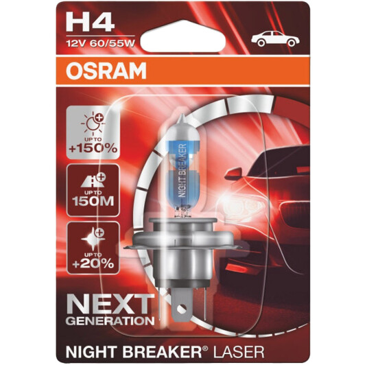 Автолампы Osram 64193NL01B Night Breaker Laser H4 P43t 55 W 60 W прозрачно-голубая