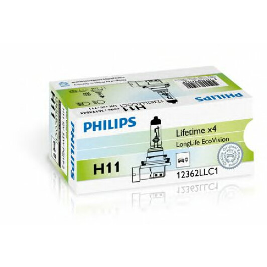 Автолампы Philips 12362LLECOC1 LongLife EcoVision H11 PGJ19-2 55 W прозрачная
