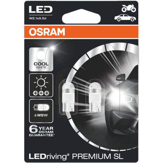Автолампы Osram 2850CW-02B LEDriving Premium W5W W2,1x9,5d 1 W прозрачная