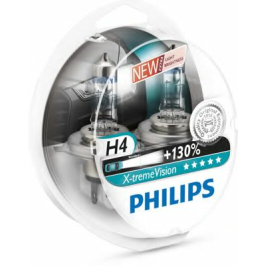 Автолампы Philips 12342XVS2 X-tremeVision +130% H4 P43t-38 55 W 60 W прозрачно-голубая