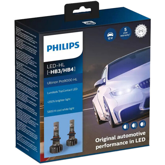 Автолампы Philips 11005U90CWX2 Ultinon Pro9000 HB3 / HB4 P20d/P22d 20 W