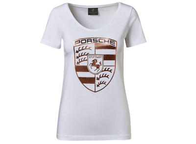 Женская футболка Porsche Crest T-shirt, Ladies, White/Rose Gold,  WAP8220XS0K S