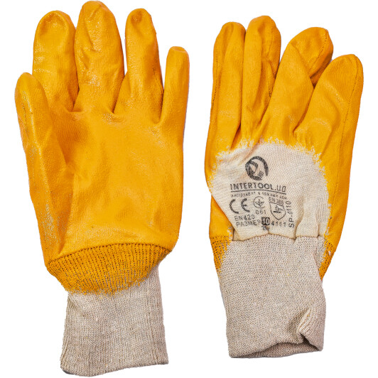 Перчатки рабочие Intertool трикотажные с нитриловым покрытием желтые SP-0110