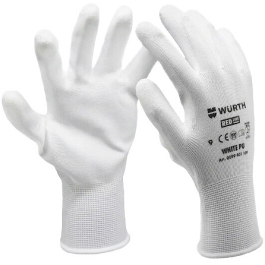 Перчатки рабочие Würth White PU трикотажные с полиуретановым покрытием белые 0899401108
