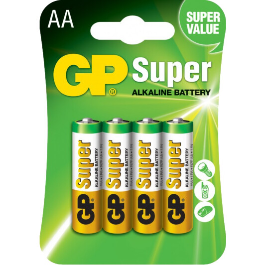 Батарейка GP Super Alkaline 15AU4 AA (пальчиковая) 1,5 V 4 шт Батарейка GP Super Alkaline 15AU4 AA (пальчиковая) 1,5 V 4 шт