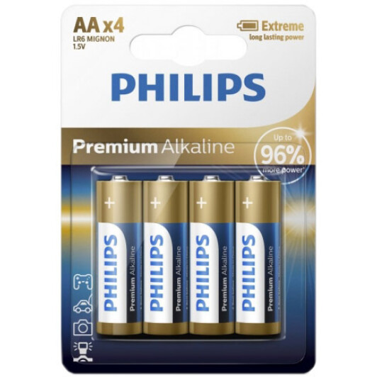 Батарейка Philips Premium Alkaline LR6M4B10 AA (пальчиковая) 1,5 V 4 шт