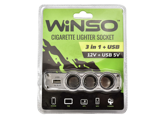 USB переходник на прикуриватель Winso 3 в 1 + USB 200130 USB переходник на прикуриватель Winso 3 в 1 + USB 200130