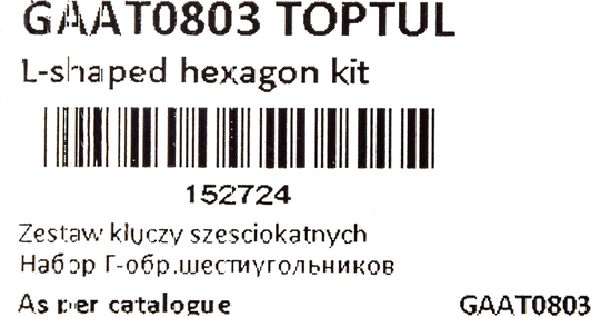 Набор ключей шестигранных Toptul GAAT0803 2-10 мм с шарообразным наконечником 8 шт