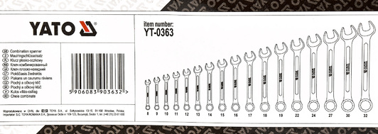 Набор ключей рожково-накидных Yato Accelerator YT-0363 8-32 мм с шарниром 17 шт