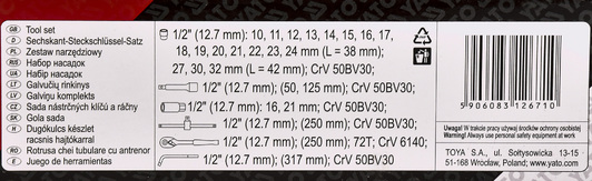 Набор торцевых головок и комплектующих Yato YT-12671 20 шт. 1/2