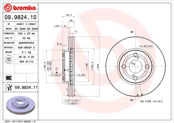 BREMBO 09982410 Тормозной диск BREMBO 09982410 Тормозной диск