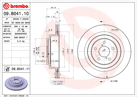 BREMBO 09B04110 Диск гальмівний