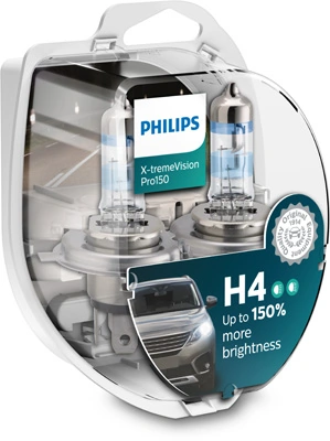 Автолампы Philips 12342XVPS2 X-tremeVision Pro150 H4 P43t-38 55 W 60 W прозрачно-голубая