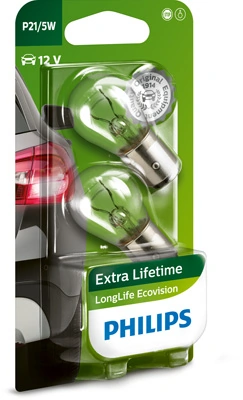 Автолампы Philips 12499LLECOB2 LongLife EcoVision P21/5W BAY15d 5 W 21 W прозрачная