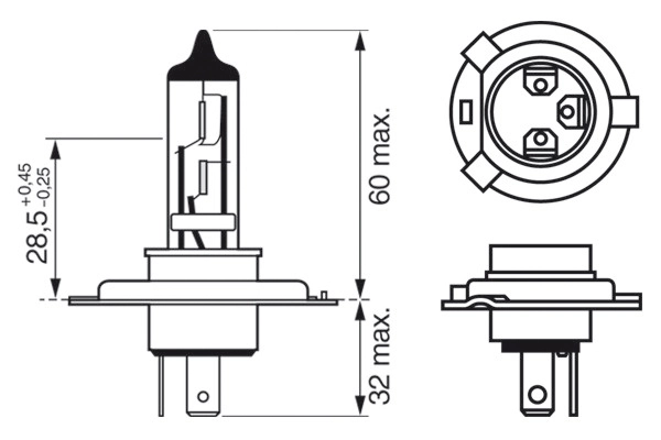 Автолампы Bosch 1987301001 Pure Light H4 P43t 55 W 60 W прозрачная
