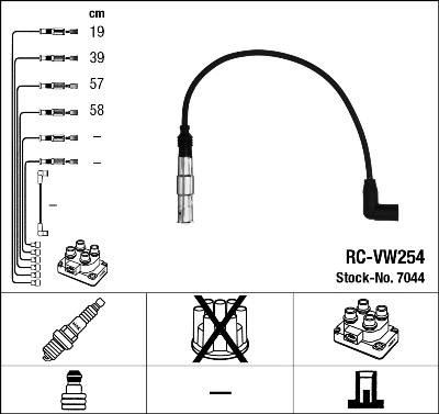NGK RCVW254 Дроти запалювання (код 7044) AUDI,SEAT,SKODA,VW (вир-во NGK)